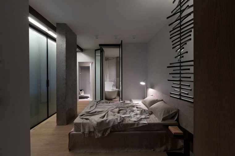 dormitorio estilo moderno columna cemento
