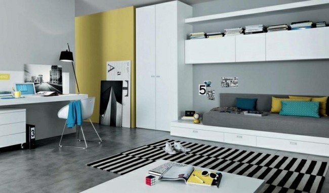 dormitorio moderno alfombra rayas negras