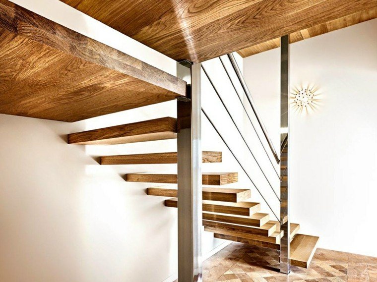 escaleras flotantes suspendidas madera metal