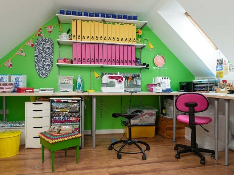 escritorio juvenil pared color verde