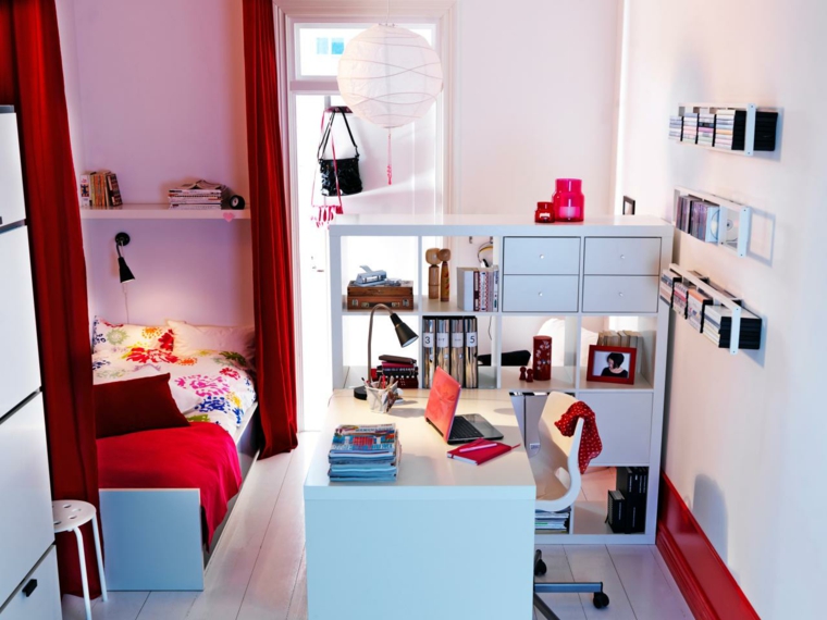 espacio decoracion rojo cama pequeña