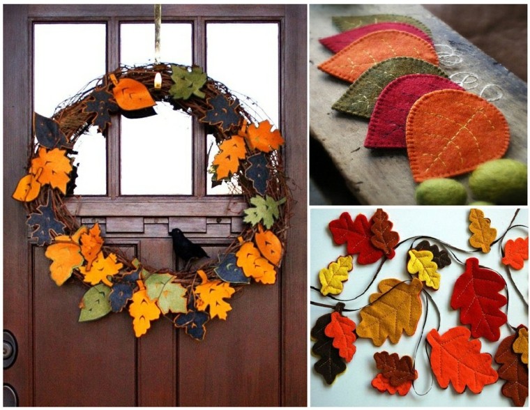puerta decorada con guirnalda de hojas de tela gurnaldas hojas secas arbol decorativas casa moderna ideas