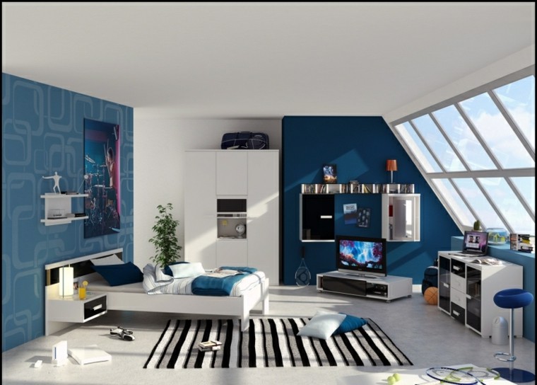 habitaciones diseño moderno colores azules