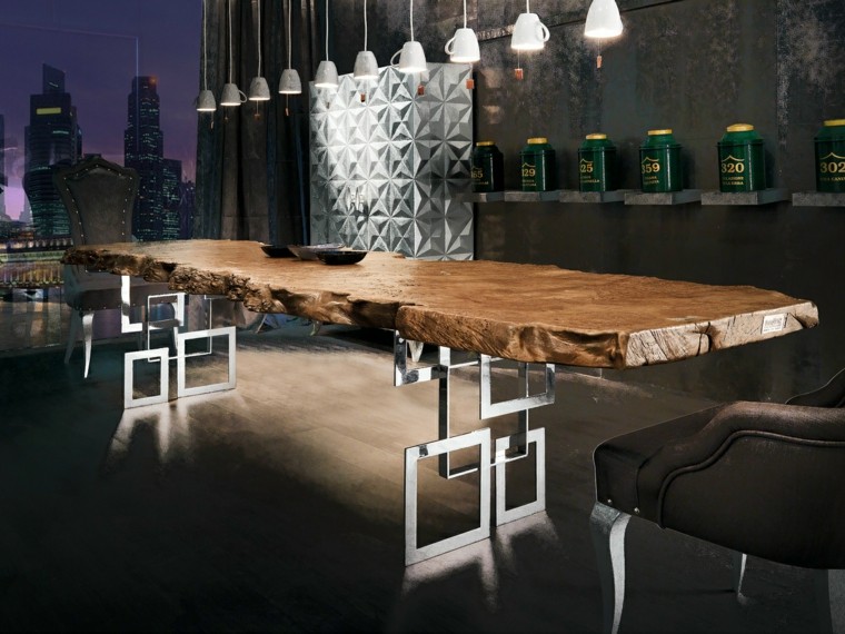 mesa madera comedor pies acero brillante ideas