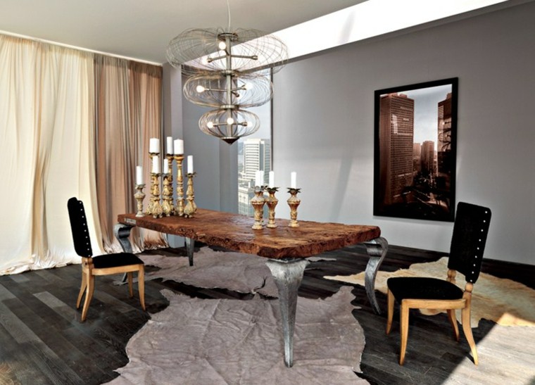 mesa madera comedor velas decorativas sillas negras ideas