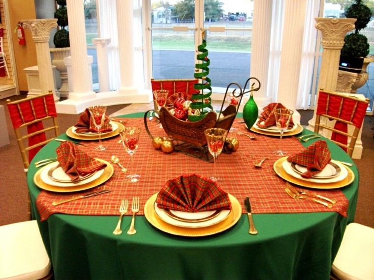 mesa navideña mantel color verde