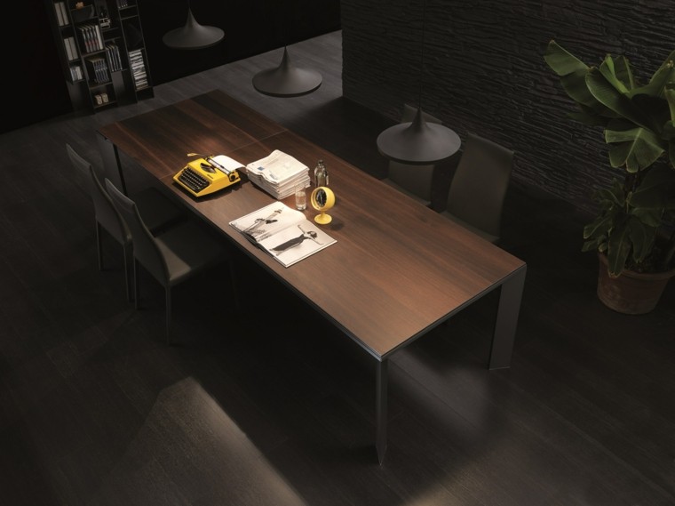 mesas comedor madera elegantes suelo negro ideas