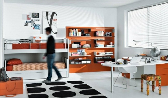 muebles dormitorio color naranja blanco