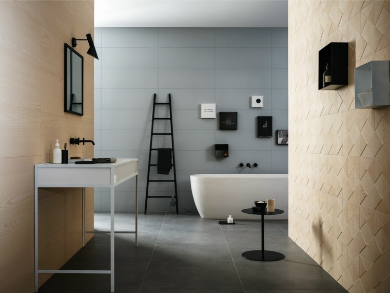 pared bano color claro imita madera lavabo preciosa ideas
