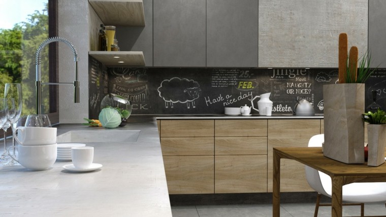 pared cocina pizarra negra muebles