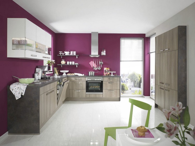 pared de cocina de color morado pared cocina color burdeos morado