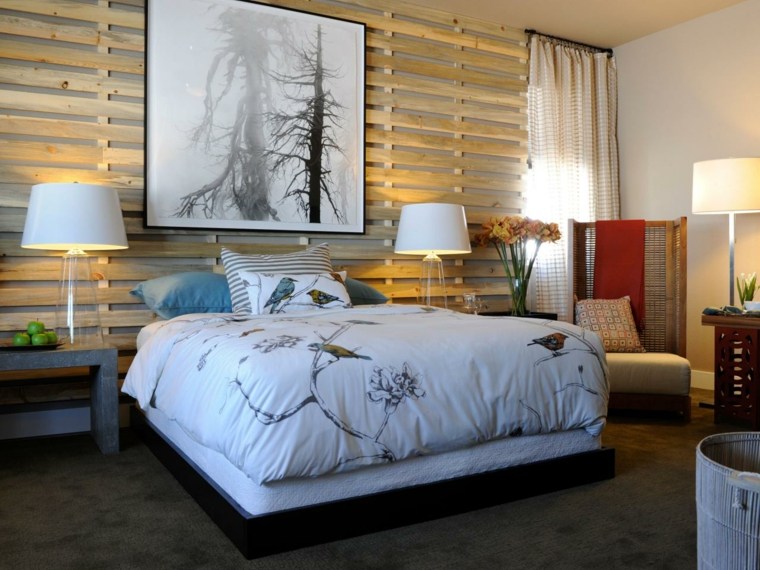 pared dormitorio enrejado madera natural
