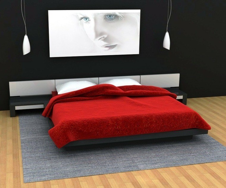 dormitorio pared negra cama roja