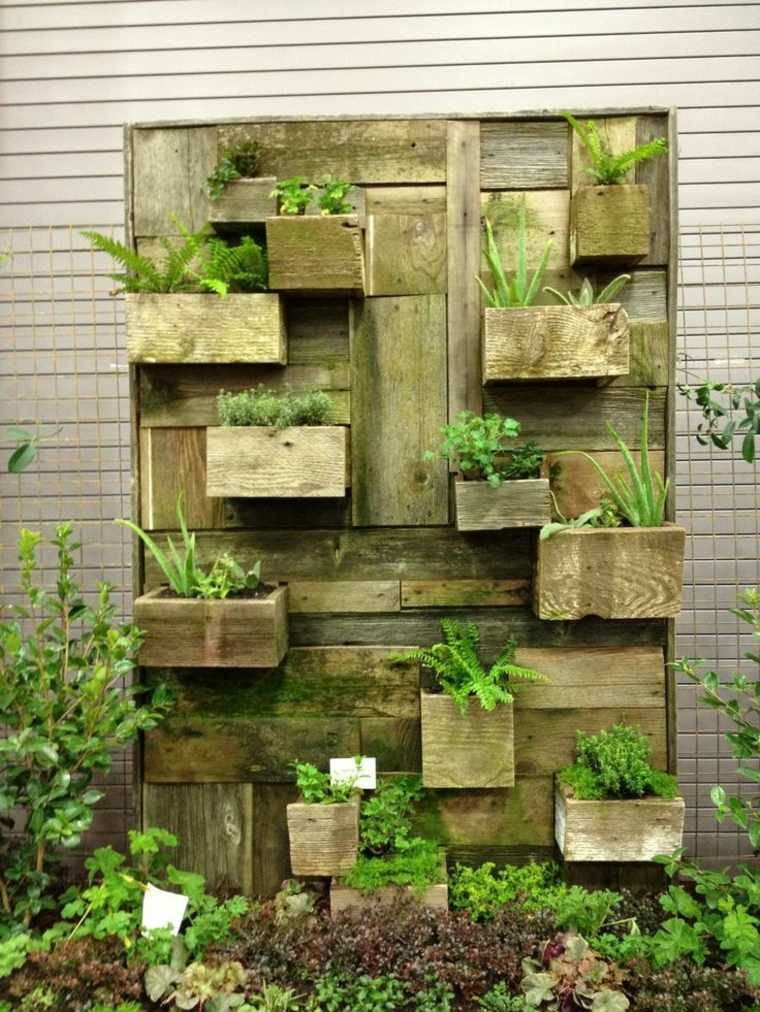 macetero de madera vertical placa madera jardin macetas vertical