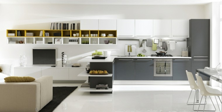salon moderno cocina diseño gris