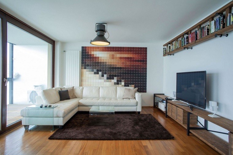 salon moderno cuadro original pared sofa grande ideas