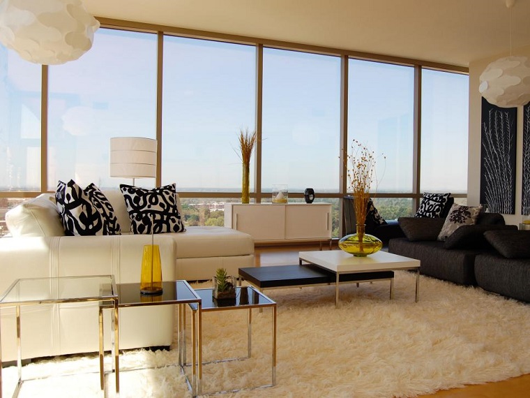 mesas de cristal preciosas en el salón moderno salon moderno sofa blanca negra mesas cristal preciosas ideas