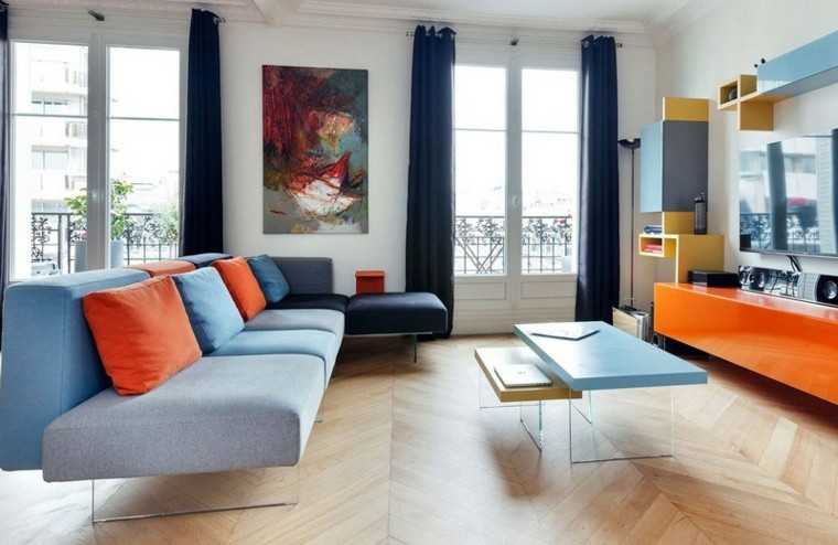 sofa diseño salon colorido cuadro paredes