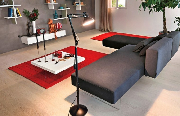 sofa diseño salon diferente alfombra rojo