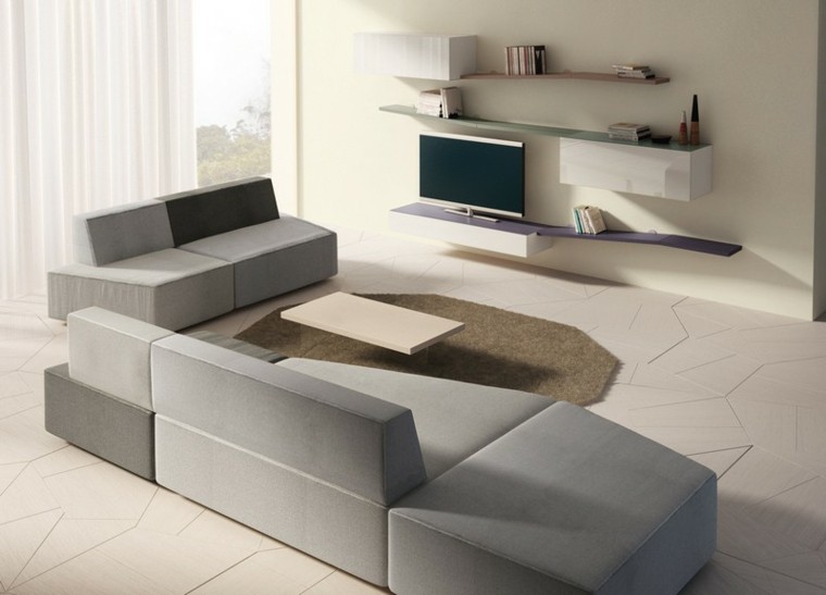 sofa diseño salon geometrico espacio television