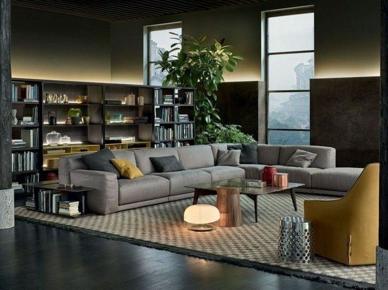 sofa diseño salon plantas flores amarillo