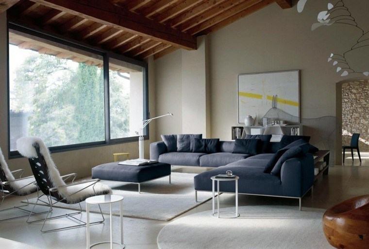 sofa diseño salon ventanas vidrio madera