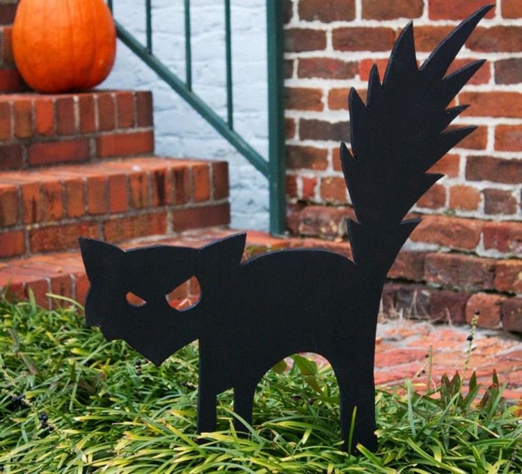 silueta gato negro madera cartón