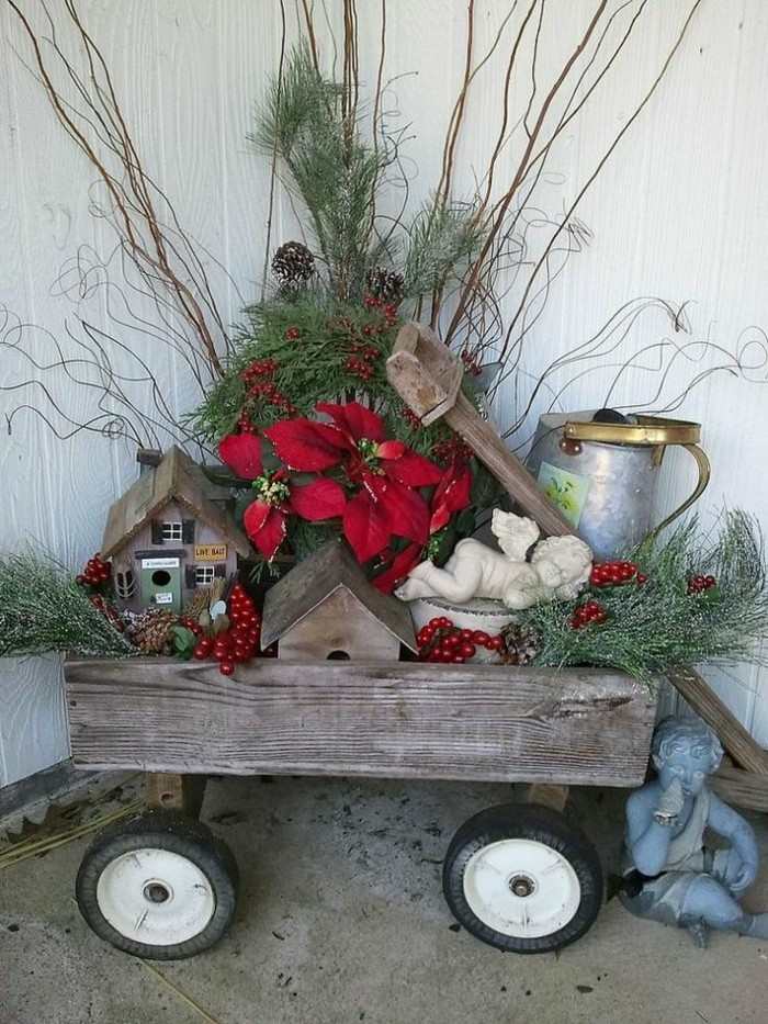 adornos navideños rusticos carrito madera