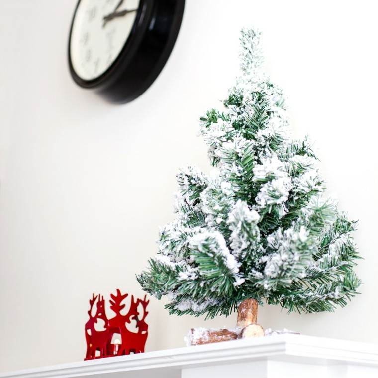 árbol de navidad con nieve falsa pequeño para decorar la mesa arboles de navidad decoración mesa blanco ideas
