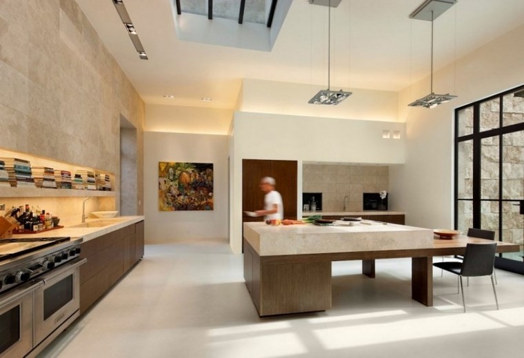 azulejo travertino suelo pared casa moderna cocina amplia ideas