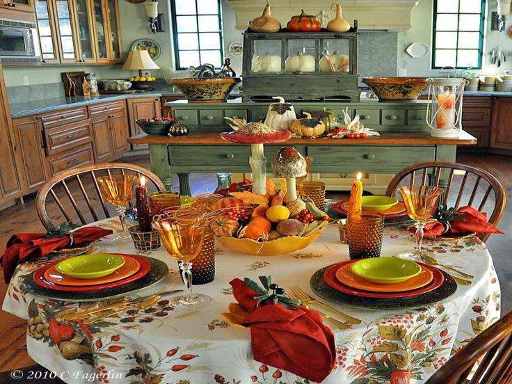 bonita decoracion mesa cocina otoño