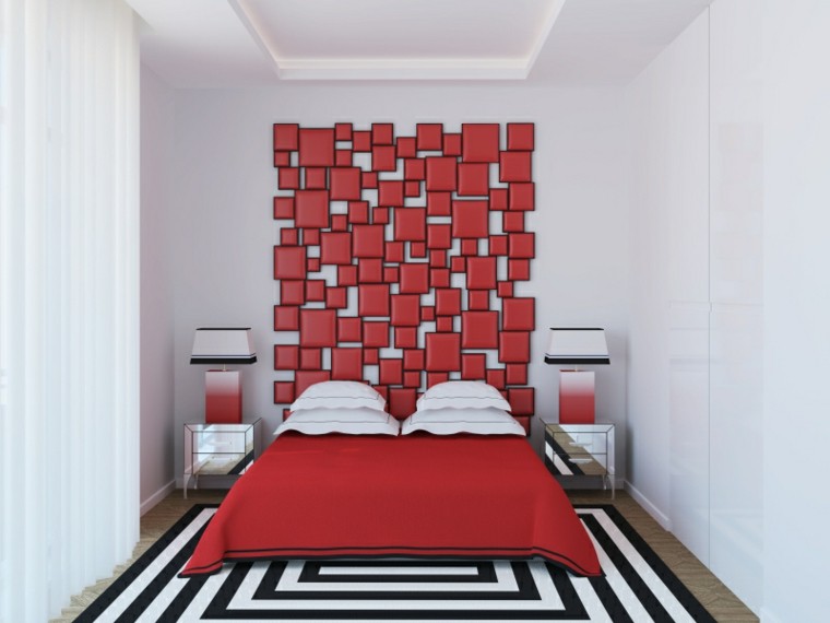 cabeceros de cama diseño variado rojo alfombra