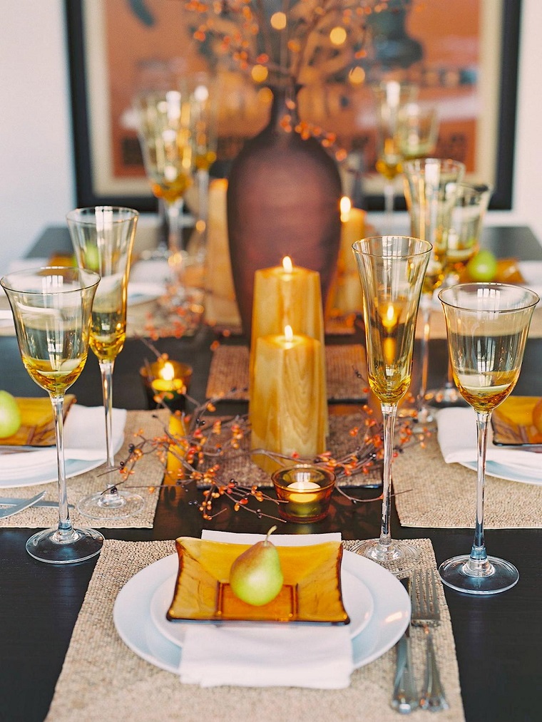 centros de mesa originales ideas velas amarillas perras otoño 