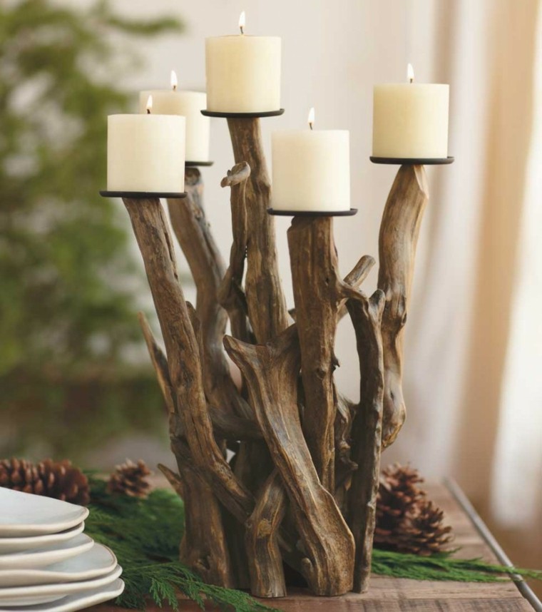 centros mesa originales ideas candelabro madera precioso otoño