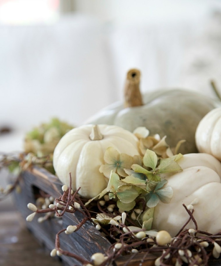 centros mesa originales ideas tabla madera calabazas otoño 