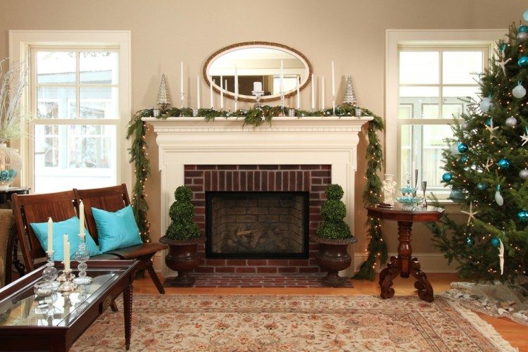 chimenea salon decoracion navidad natural