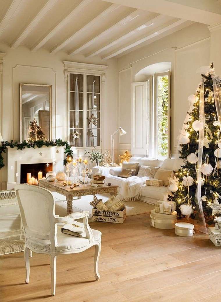 color blanco adornos elegantes casa navidad arbol salon ideas