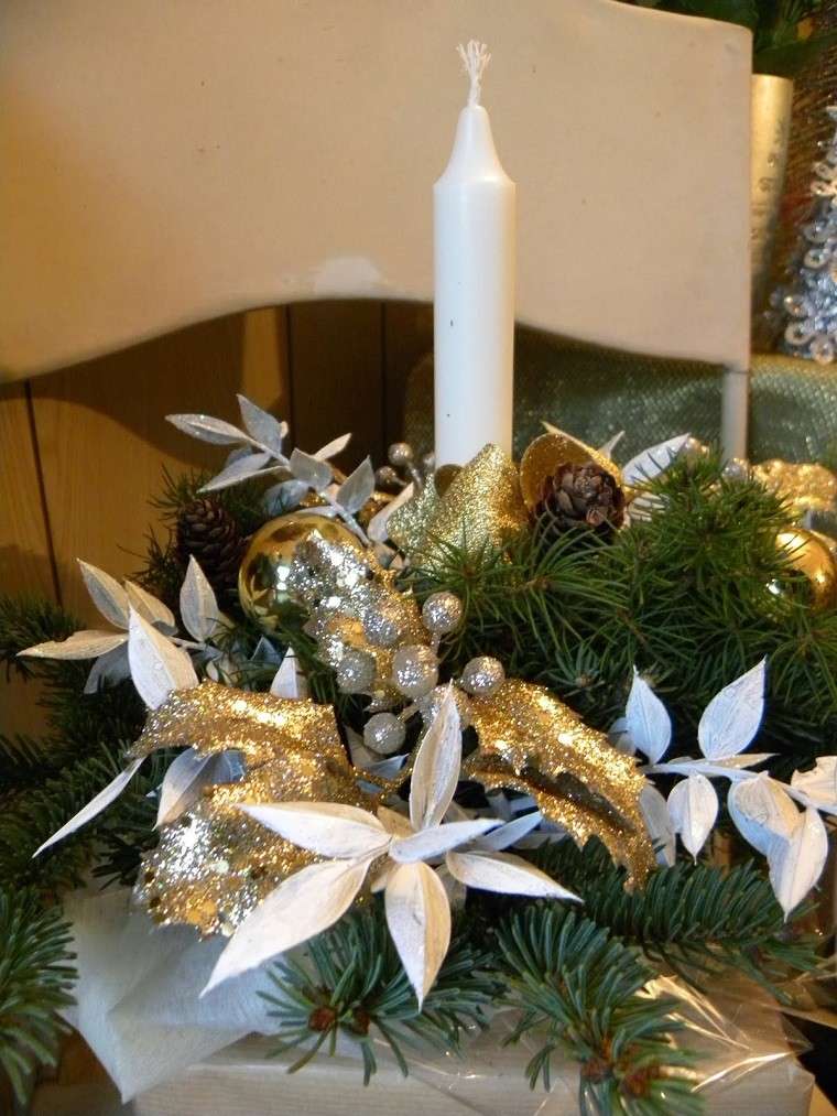 color blanco oro adornos elegantes casa navidad candelabro ramas abeto ideas