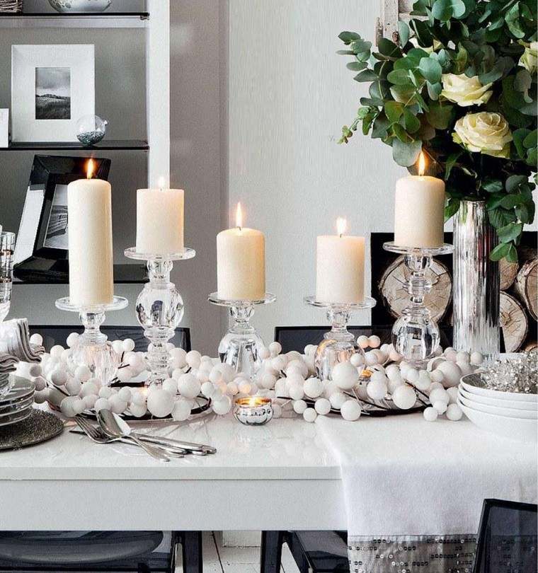 color blanco plata adornos elegantes casa navidad mesa velas ideas