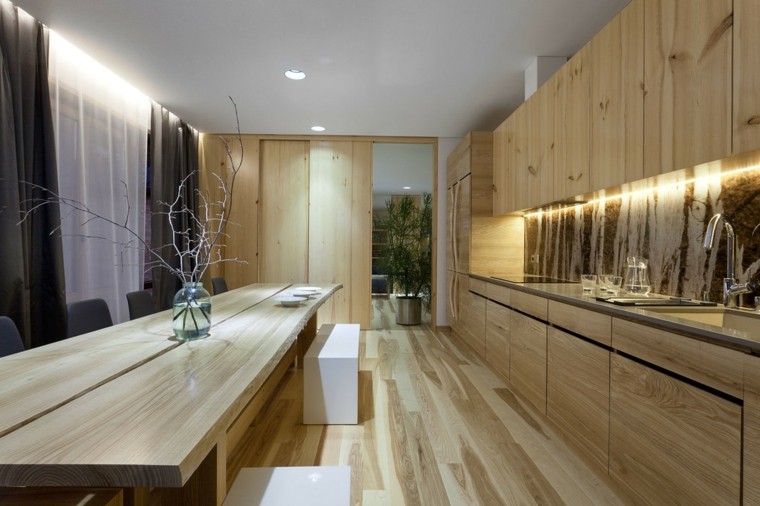 combinacion madera elementos casa led