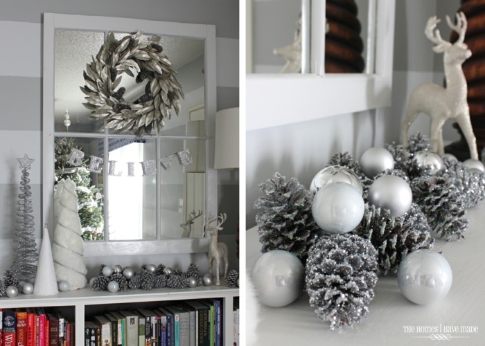 decoración navidad piñas plata