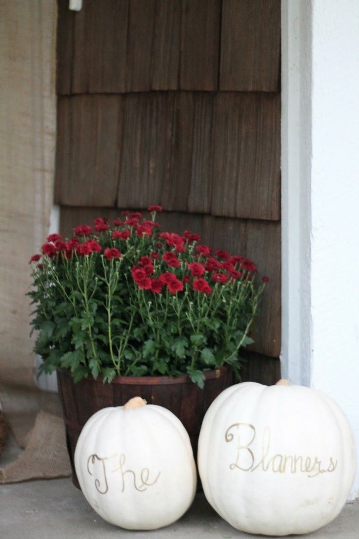 decorar otoño calabazas blancas