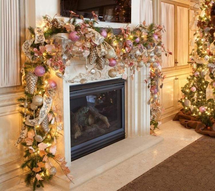 decoracion chimenea motivos navideños pomposos