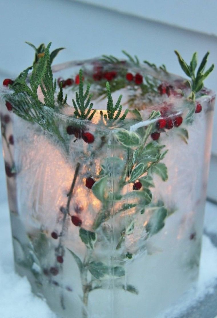 decoracion navidad hielo candelabro creativo vela ramas ideas