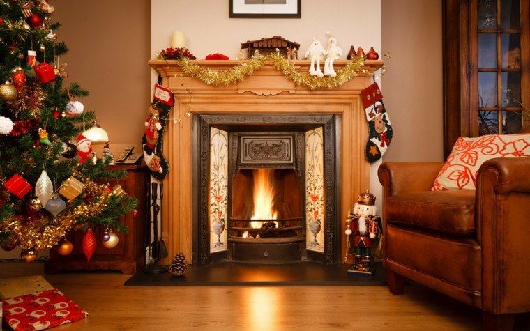decoracion navideña chimeneas preciosa acogedor salon ideas