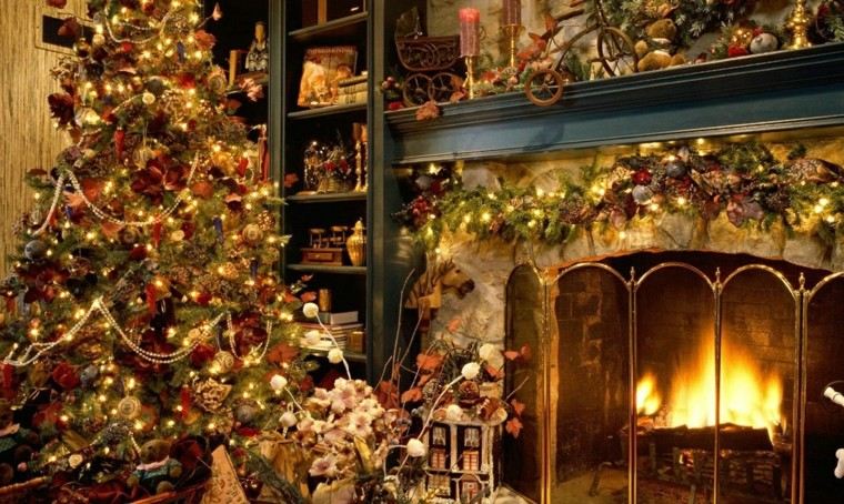 decoracion navidena chimeneas preciosa luces navidad ideas
