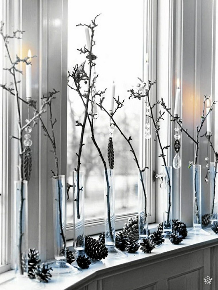 decoracion navidena ventana ramas pinas ideas