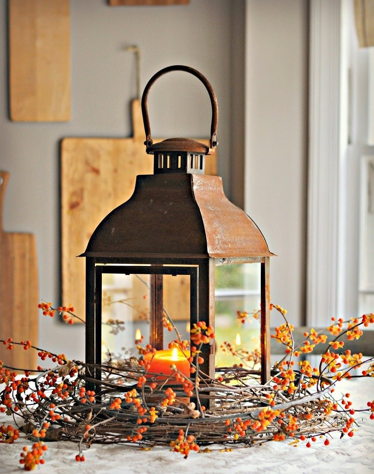 Decoracion otoño iluminado por farolas preciosas