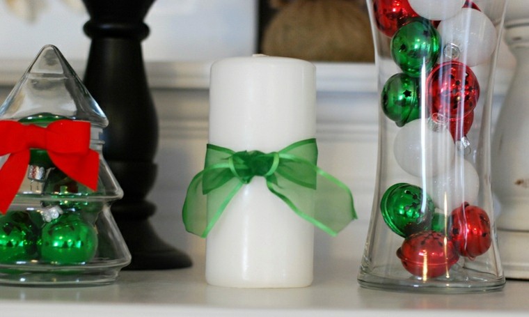 detalles velas lazo verde vidrio
