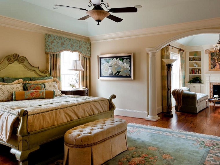 dormitorio moderno paredes color otoño acogedor alfombra azul marino ideas